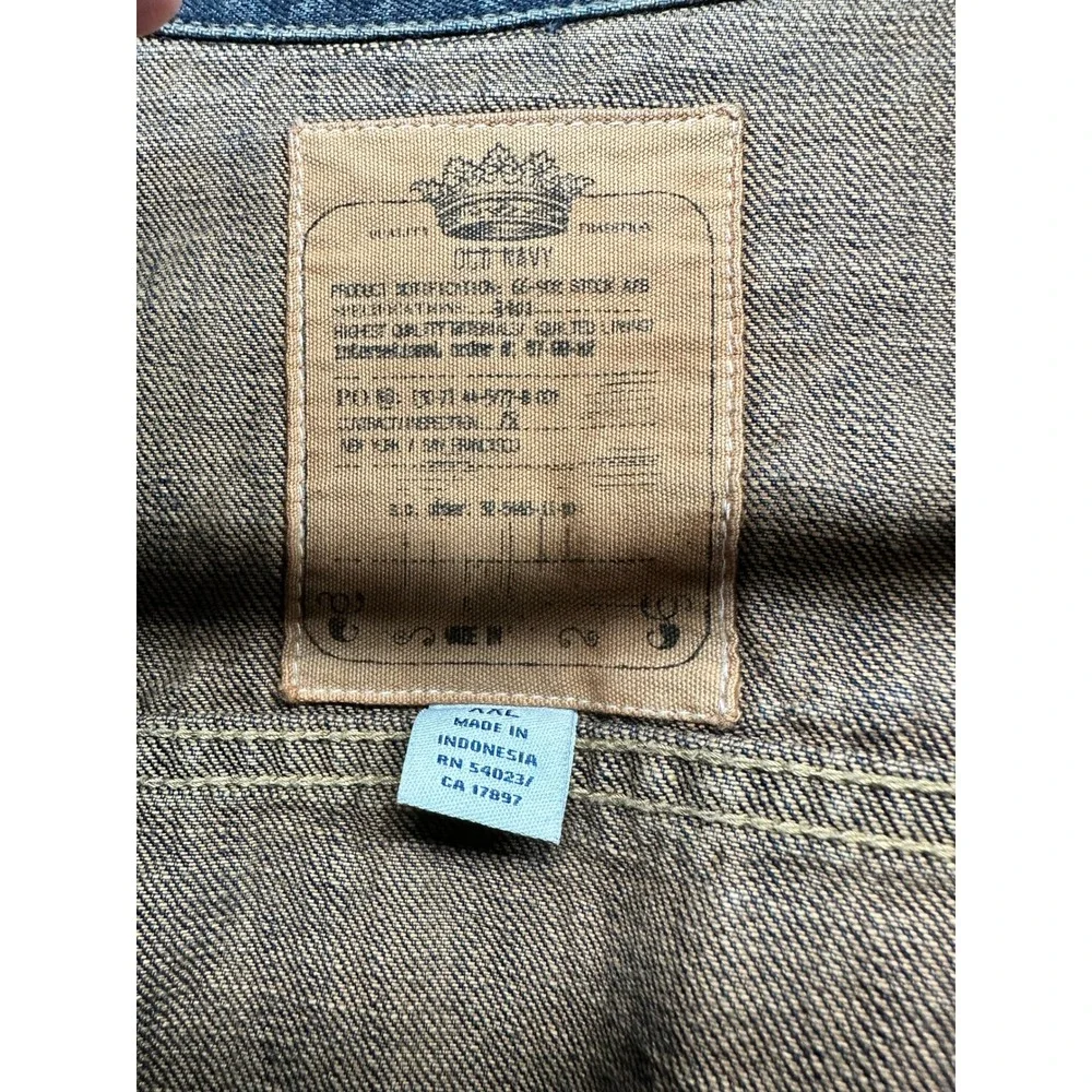 Old Navy Mens XXL Denim Trucker Jacket Dark Wash Cotton Button Up Blue
